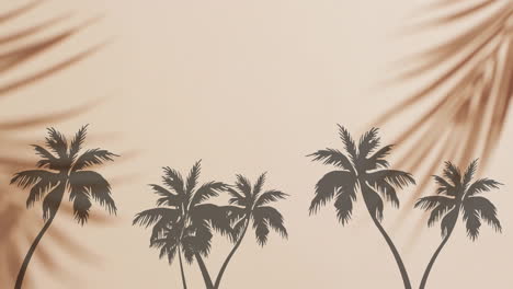 Animation-of-silhouettes-of-palm-trees-on-beige-background