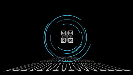 Animation-of-qr-code-and-binary-coding-data-processing-over-black-background