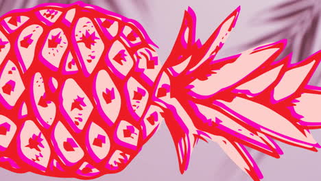 Animation-Einer-Rosa-Ananas-über-Dem-Schatten-Der-Blätter-Auf-Grauem-Hintergrund