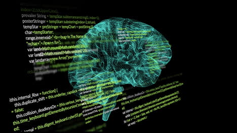 Animation-of-brain-and-data-processing-over-black-background