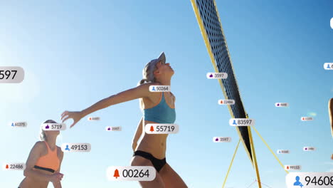 Animation-of-digital-data-processing-over-diverse-beach-volleyball-players