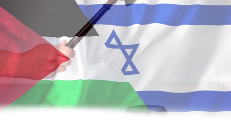 Animation-Der-Flaggen-Von-Palästina-Und-Israel-über-Einem-Kaukasischen-Männlichen-Richter-Mit-Einem-Richterhammer