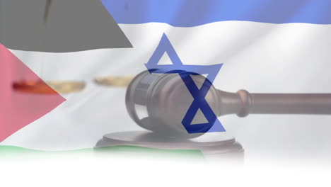 Animation-of-flags-of-palestine-and-israel-over-gavel
