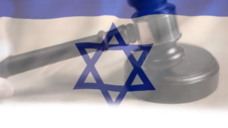 Animation-of-flag-of-israel-over-caucasian-male-judge-using-gavel