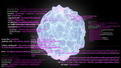 Animation-of-globe-of-connections-and-data-processing-over-black-background
