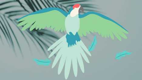 Animation-Von-Silhouetten-Von-Palmen-Und-Papageien-Auf-Grauem-Hintergrund