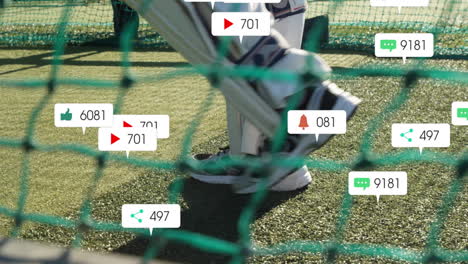 Animation-of-digital-data-processing-over-cricket-player-on-field
