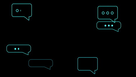 Animation-of-ai-data-processing-in-speech-bubbles-over-black-background