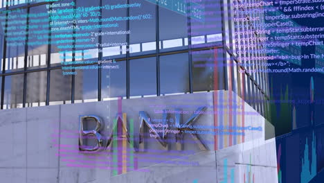 Animación-Del-Procesamiento-De-Datos-Financieros-Sobre-El-Edificio-Del-Banco.
