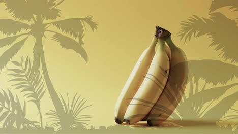 Komposition-Aus-Palmen-über-Bananen-Auf-Gelbem-Hintergrund