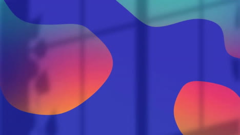 Animation-Von-Mehrfarbigen-Farbklecksen-über-Fensterrollos-Auf-Blauem-Hintergrund