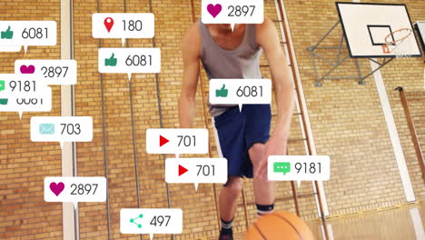 Animation-Der-Digitalen-Datenverarbeitung-über-Einem-Kaukasischen-Basketballspieler