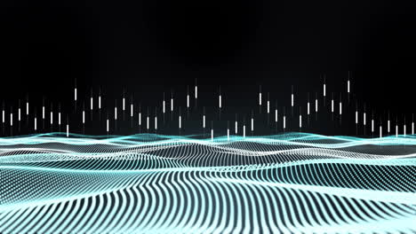 Animation-Der-Digitalen-Datenverarbeitung-über-Einem-Leuchtenden-Netz-Auf-Schwarzem-Hintergrund