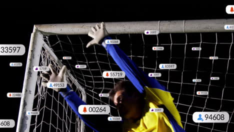 Animation-of-digital-data-processing-over-caucasian-football-goal-keeper