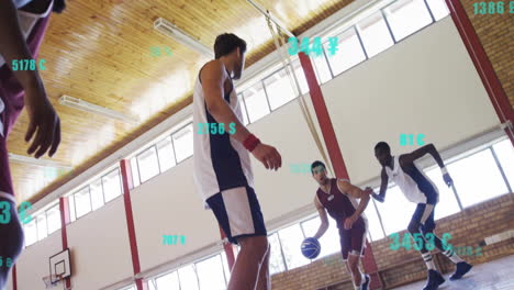 Animation-Der-Digitalen-Datenverarbeitung-über-Verschiedene-Basketballspieler