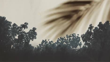 Animation-Von-Palmenblättern-über-Bäumen-Auf-Beigem-Hintergrund