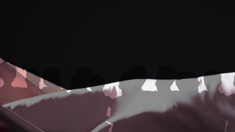 Animation-Von-Menschensilhouetten-Und-Schwebendem-Stoff-Auf-Schwarzem-Hintergrund