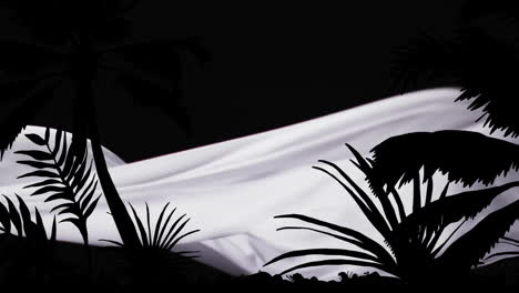 Animation-of-silhouettes-of-palm-trees-and-cloth-over-black-background