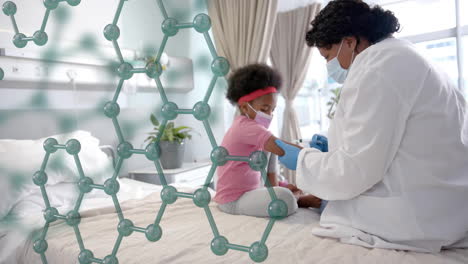 Animation-of-element-structure-over-african-american-female-doctor-vaccinating-girl-patient
