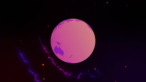 Animation-Von-Rosa-Und-Violetten-Lichtspuren-Und-Einem-Rosa-Globus-Auf-Schwarzem-Hintergrund