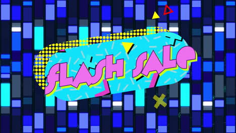 Animation-Eines-Flash-Sale-Textes-In-Pink-über-Blinkenden-Blauen-Und-Weißen-Rechtecken