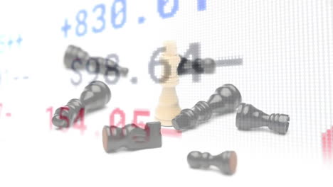 Animation-of-financial-data-processing-over-falling-chess-pieces-on-white