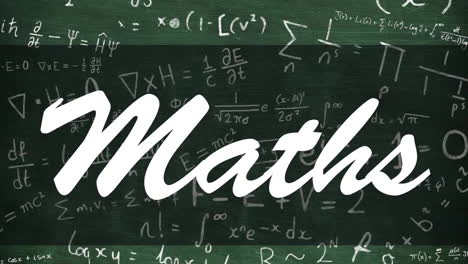 Animation-of-maths-text-over-mathematical-equations-on-green-background