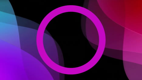 Animation-of-vibrant-neon-pink-circle-over-abstract-shapes-on-black-background