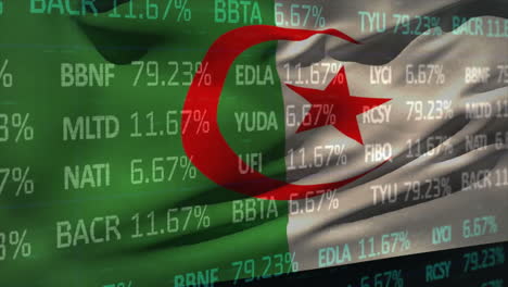 Animation-of-financial-data-processing-over-flag-of-algeria