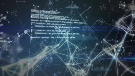 Animation-Des-Netzwerks-Von-Verbindungen-Und-Datenverarbeitung-Auf-Blauem-Hintergrund