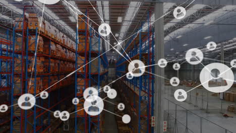 Animation-of-network-of-people-icons-over-shelves-at-goods-storage-warehouse
