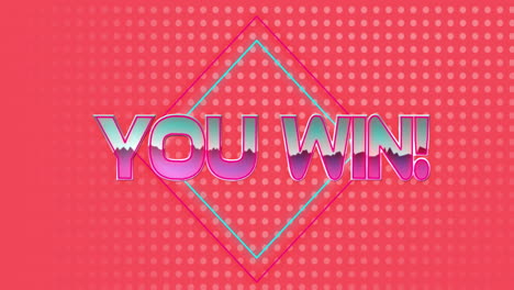 Animation-Des-„You-Win“-Textes-In-Rosa-Metallic-Buchstaben-über-Grauen-Punkten-Auf-Rotem-Hintergrund