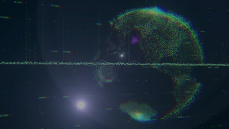 Animation-of-data-processing-over-globe-on-black-background