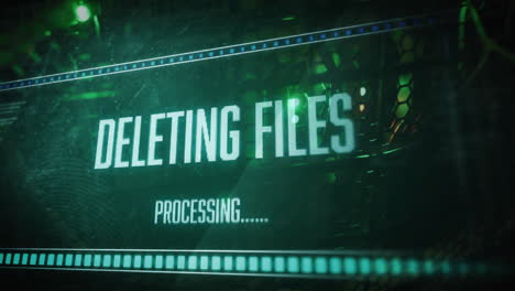 Animation-of-deleting-files,-processing-text-on-interface-over-computer-server