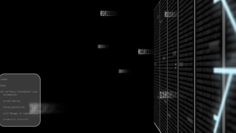 Animation-Von-Schnittstellenbildschirmen-Zur-Datenverarbeitung-Und-Netzwerkübertragung-Von-Daten-Auf-Schwarzem-Hintergrund