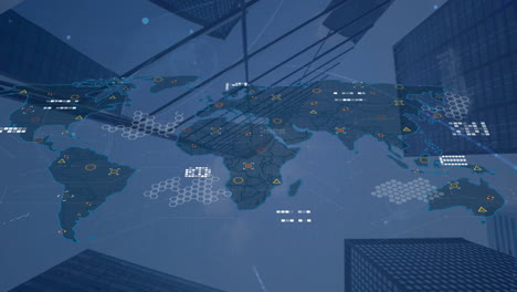 Animation-of-world-map-and-network-of-connections-over-cityscape