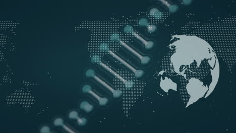 Animation-of-dna-strand-over-globe-and-world-map