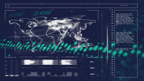 Animation-Der-Weltkarte-Und-Der-Digitalen-Datenverarbeitung-Auf-Dunklem-Hintergrund