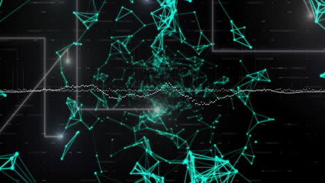 Animation-Der-Datenstromverarbeitung-über-Leuchtend-Grüne-Netzwerke-Auf-Schwarzem-Hintergrund