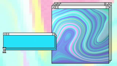 Animation-of-window-with-pink-and-blue-abstract-swirl-on-abstract-pastel-desktop