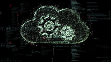 Animation-of-cogs-in-cloud-and-data-processing-over-black-background
