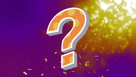 Animation-of-confetti-and-light-spots-over-question-mark-on-purple-background