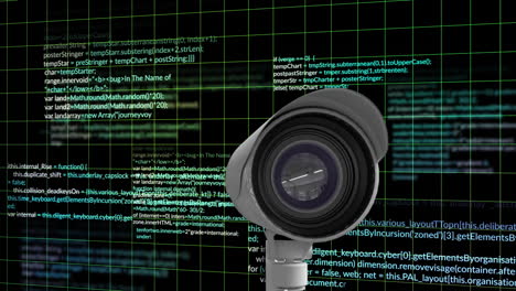 Animation-Der-Digitalen-Datenverarbeitung-über-Einer-CCTV-Kamera-Auf-Schwarzem-Hintergrund
