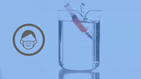 Animation-of-icon-over-syringe-in-beaker-on-white-background