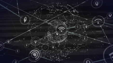Animation-Der-WLAN--Und-GPS-Verbindung-über-Das-Globale-Netzwerk-Auf-Schwarzem-Hintergrund