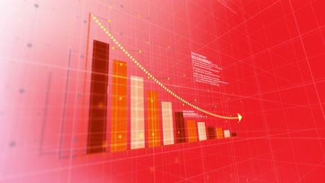 Animation-of-financial-data-processing-and-statistics-on-red-background