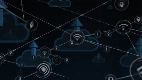 Animation-of-network-of-connections-with-icons-and-clouds-with-arrows