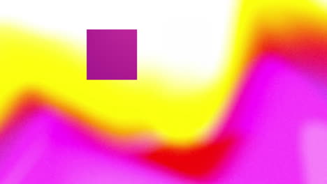 Animation-of-rotating-purple-cube-over-blurred-abstract-pink,-yellow-and-white-background