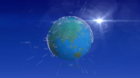 Animation-of-data-processing-and-globe-over-blue-background