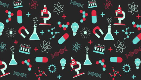 Animation-of-science-icons-on-black-background